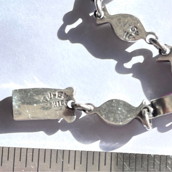 Colorful Vintage Taxco Gemstone 925 Silver Fish-shaped Bezel set Chain Bracelet - Picture 7 of 11
